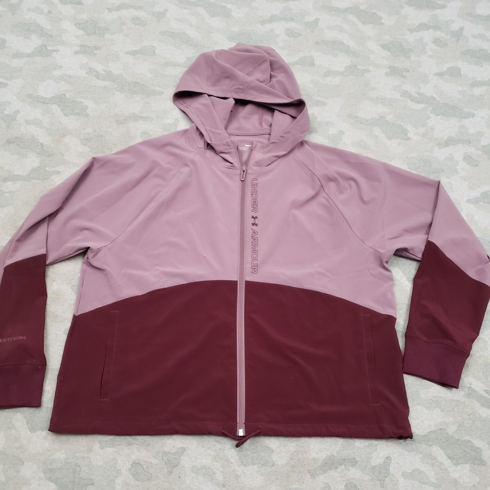 Under Armour Jacket Womens‎ Small Purple Loose Full Zip Hooded Windbreaker
